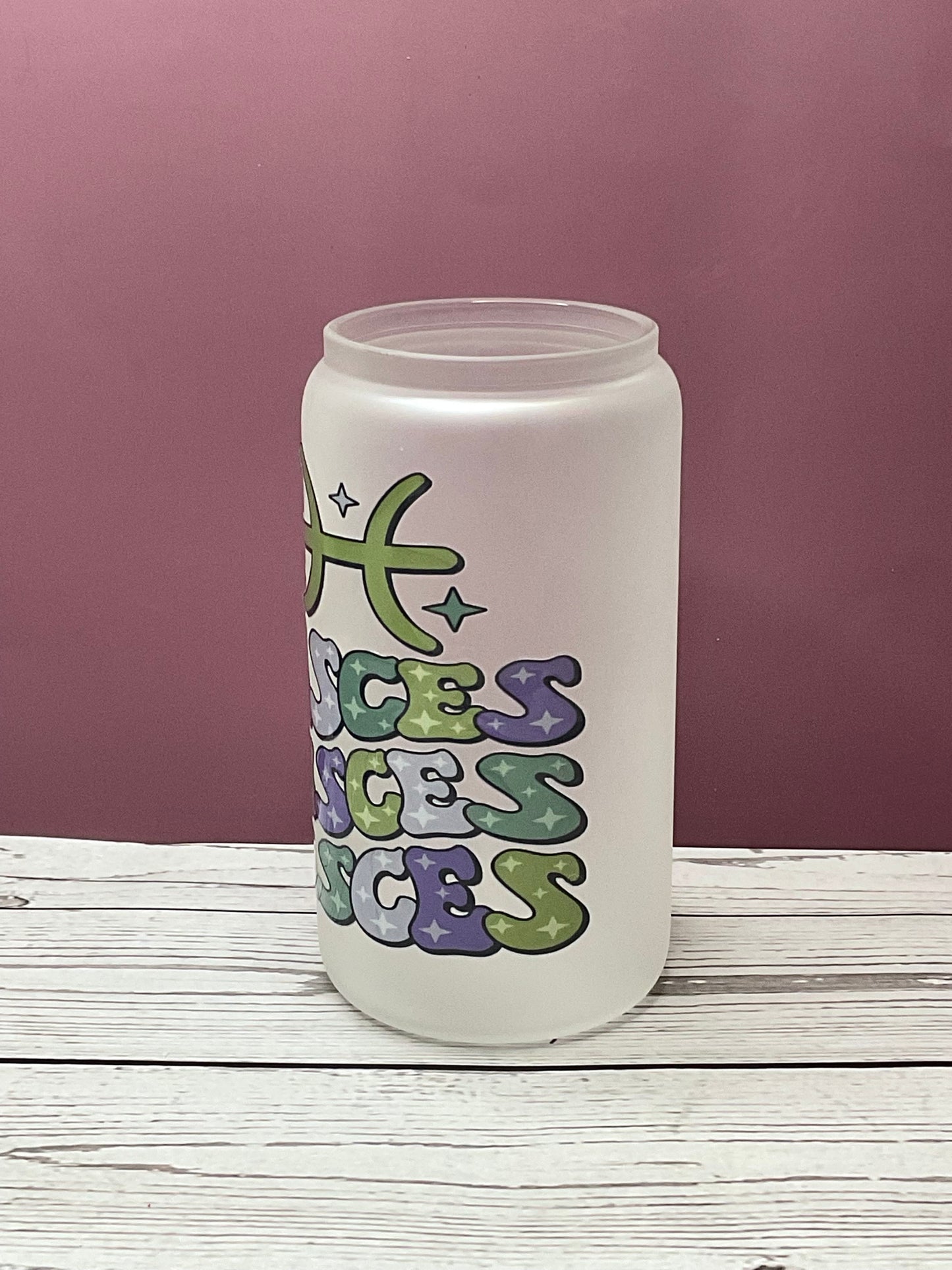 Pisces Frosted Glass Can – Zodiac Energy Cup | Mugnify Abundance