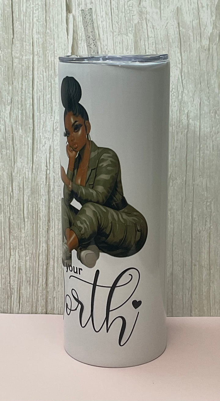 “Know Your Worth” 20oz Tumbler – Black Girl Boss Energy | Self-Love &amp; Empowerment Cup