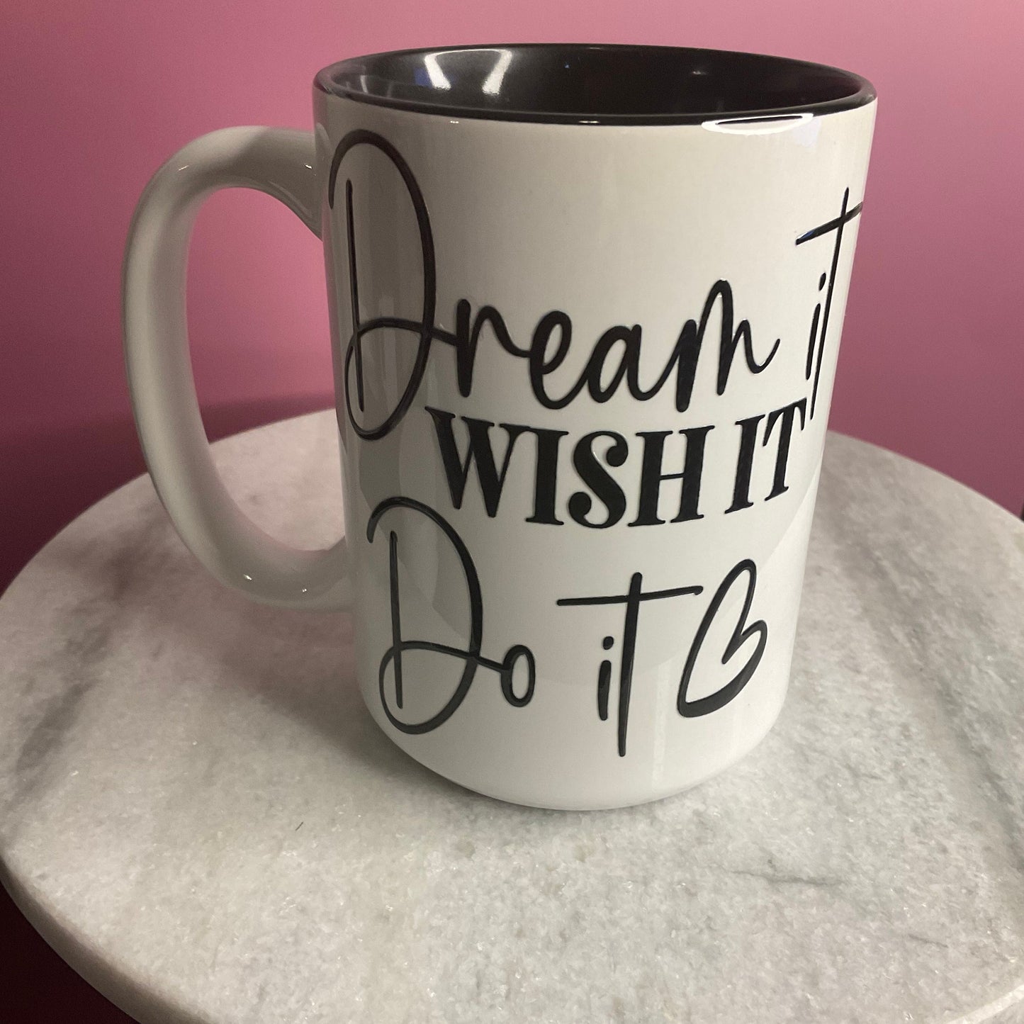 Chase Your Dreams Mug - Two-Tone Motivational Coffee Cup, Ceramic Drinkware, Perfect Coffee Lovers, 15 oz, Black and White
