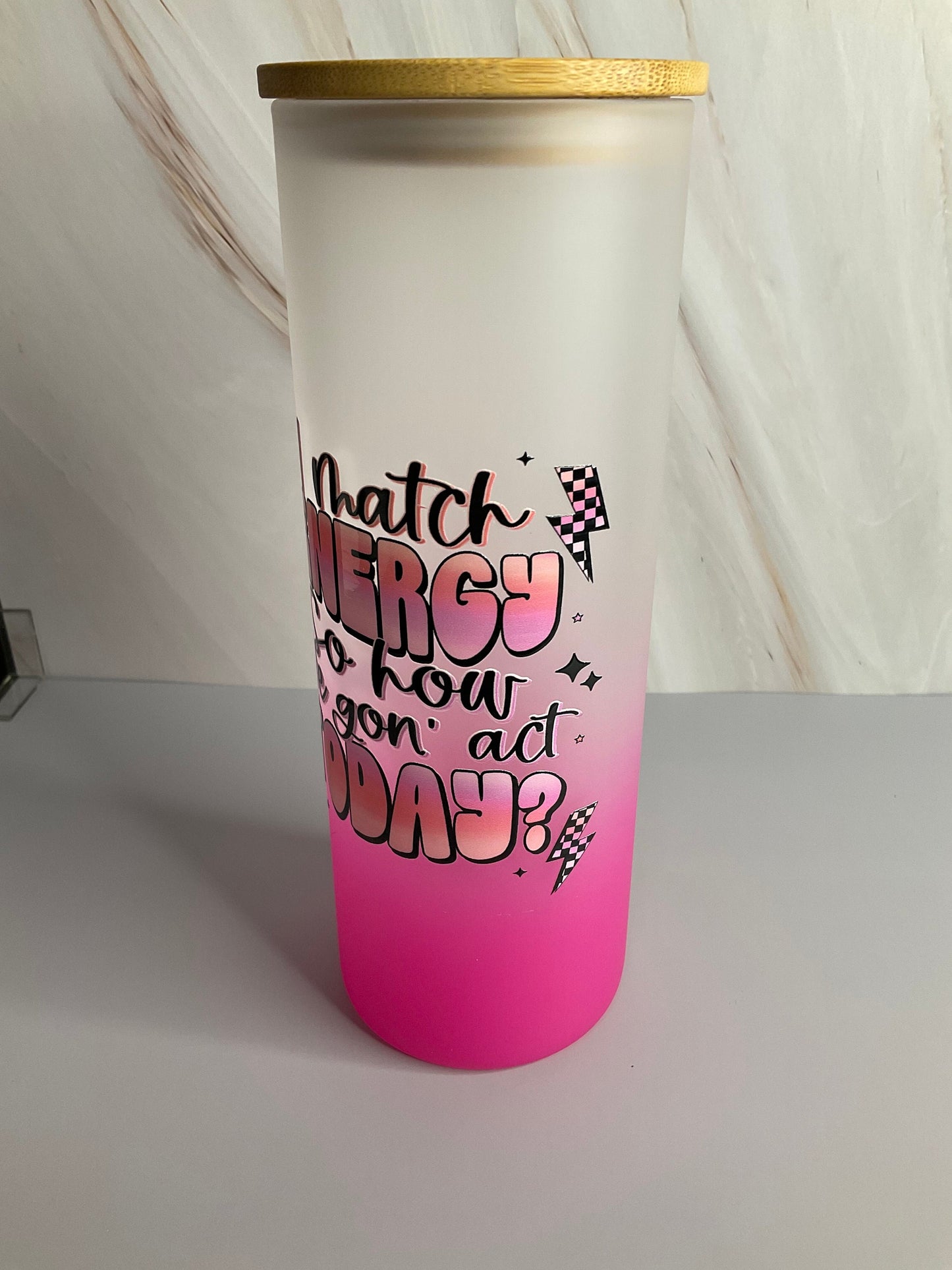 I Match Energy - 25 oz Pink Ombre Tumbler with Bamboo Lid & Plastic Straw