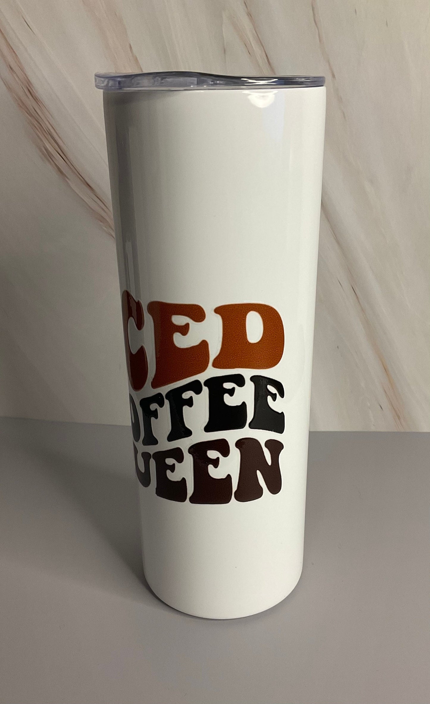 Iced Coffee Queen - 20 oz White Insulated Tumbler with Tritan Lid
