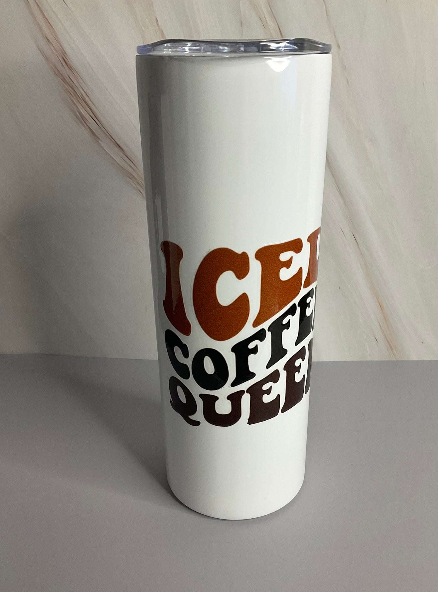 Iced Coffee Queen - 20 oz White Insulated Tumbler with Tritan Lid