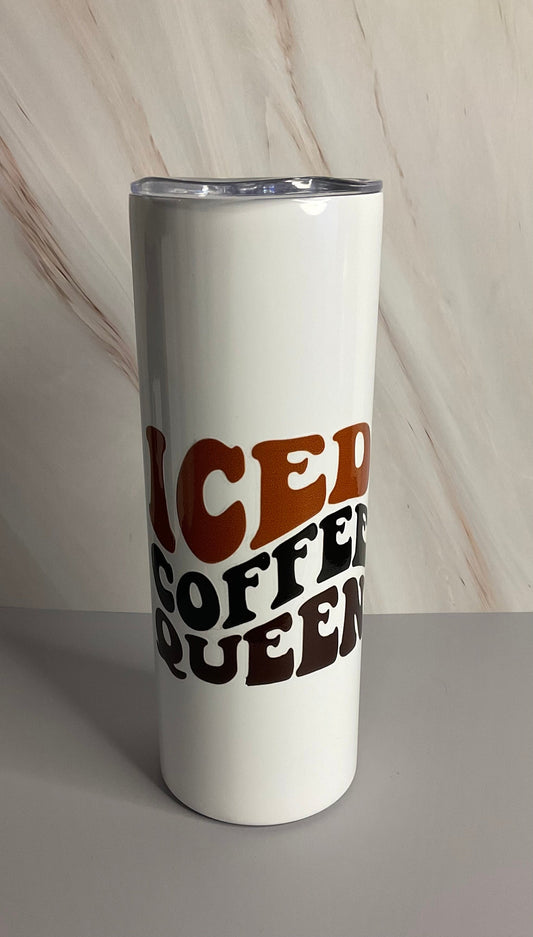 Iced Coffee Queen - 20 oz White Insulated Tumbler with Tritan Lid