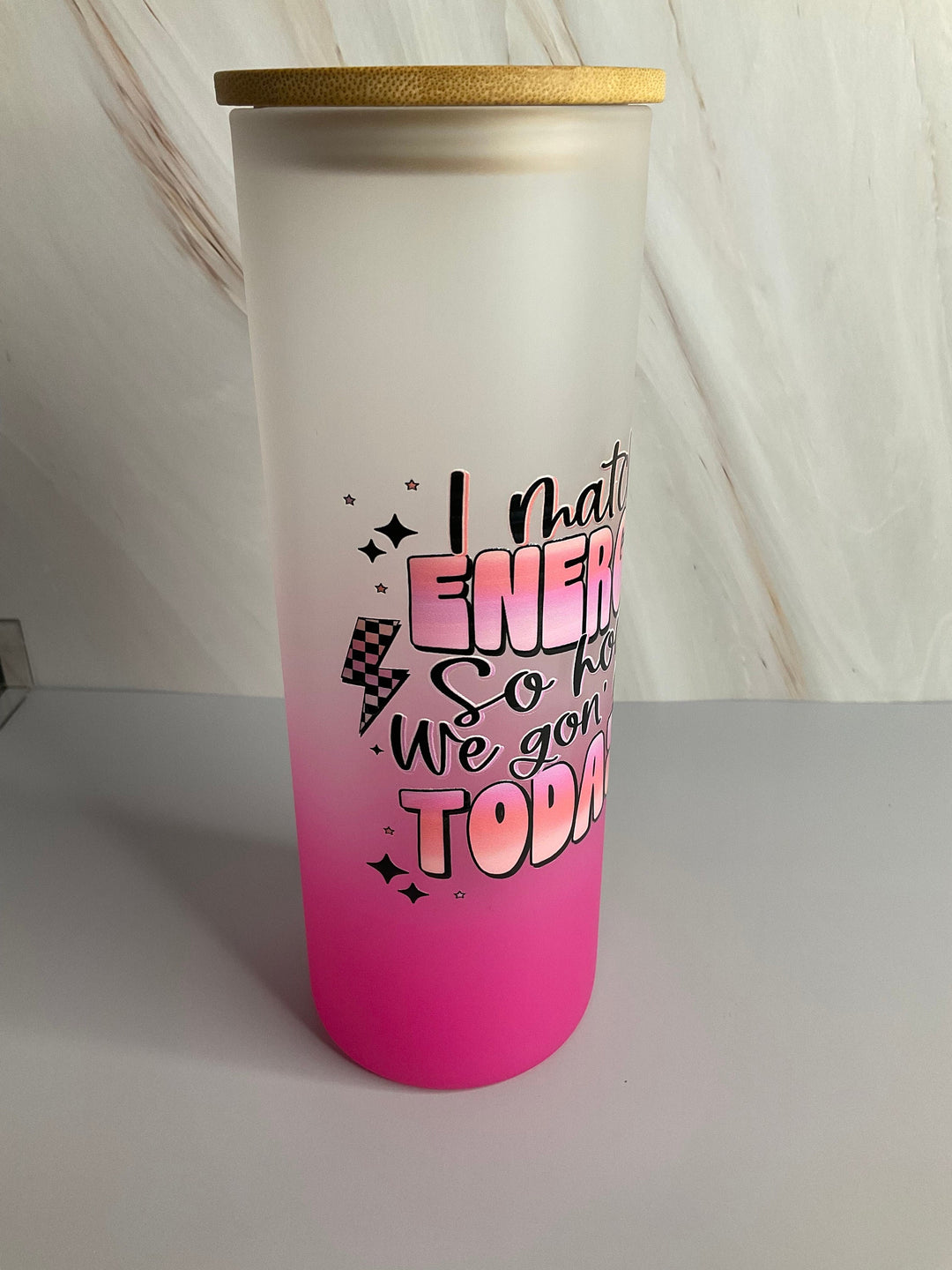 I Match Energy - 25 oz Pink Ombre Tumbler with Bamboo Lid &amp; Plastic Straw