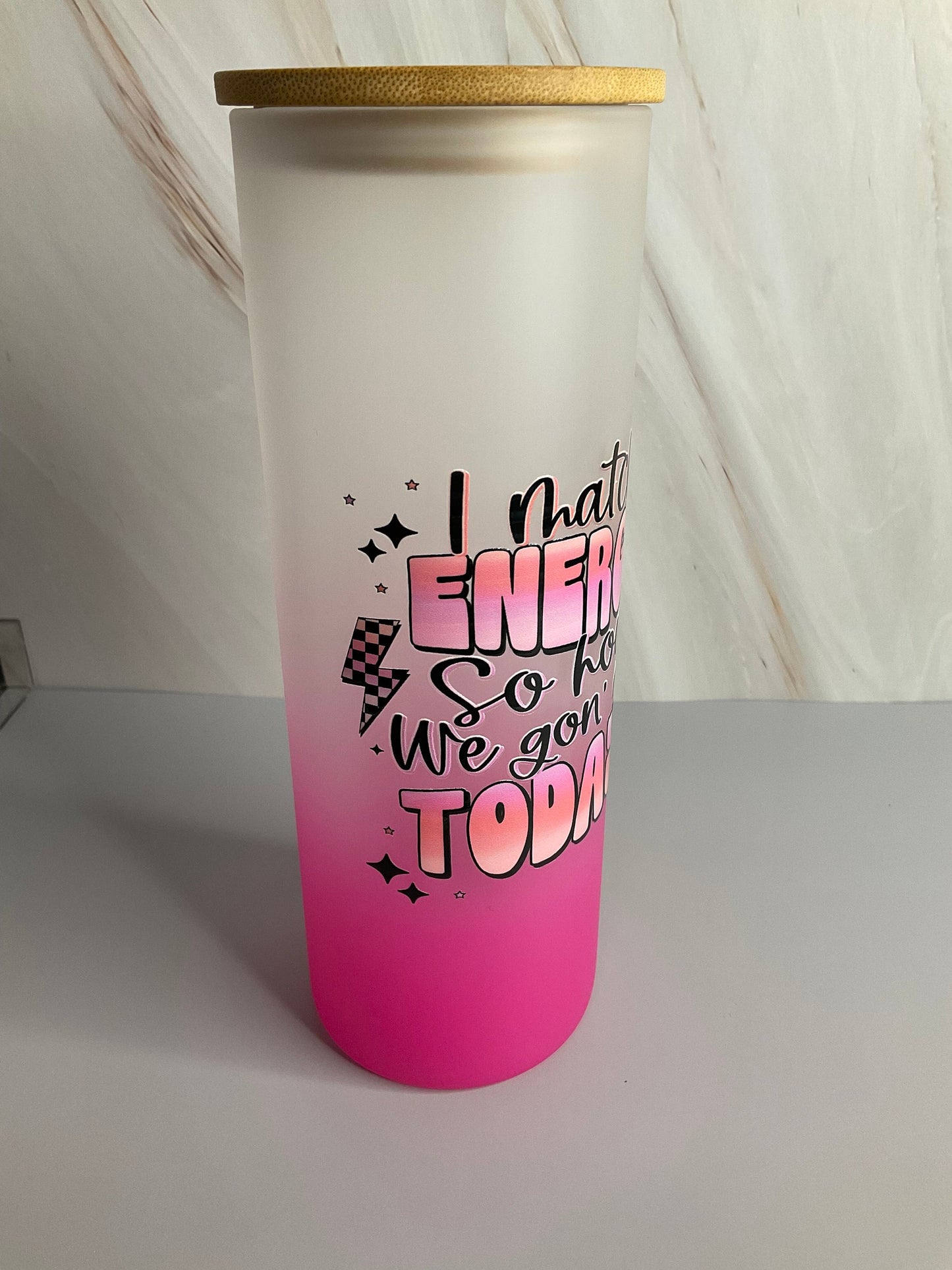 I Match Energy - 25 oz Pink Ombre Tumbler with Bamboo Lid & Plastic Straw