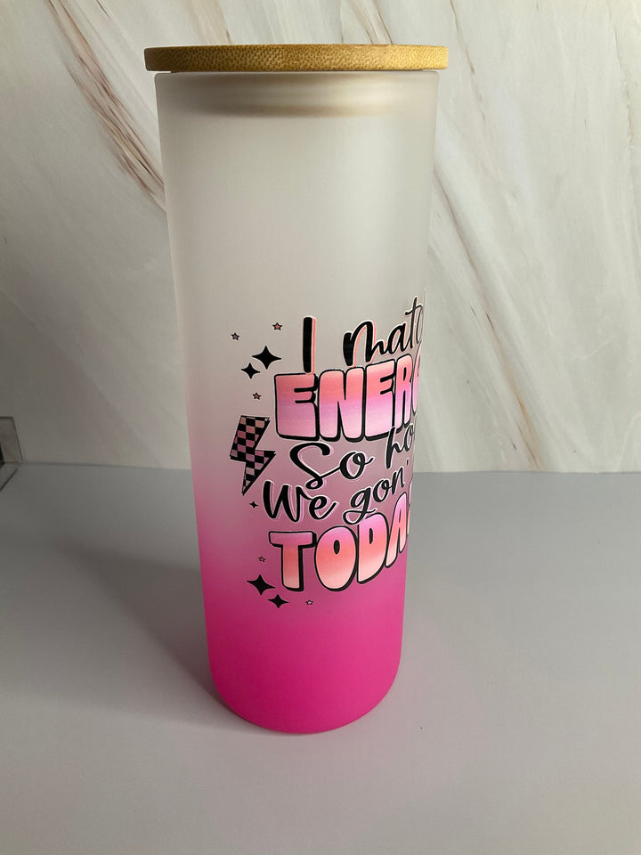 I Match Energy - 25 oz Pink Ombre Tumbler with Bamboo Lid &amp; Plastic Straw