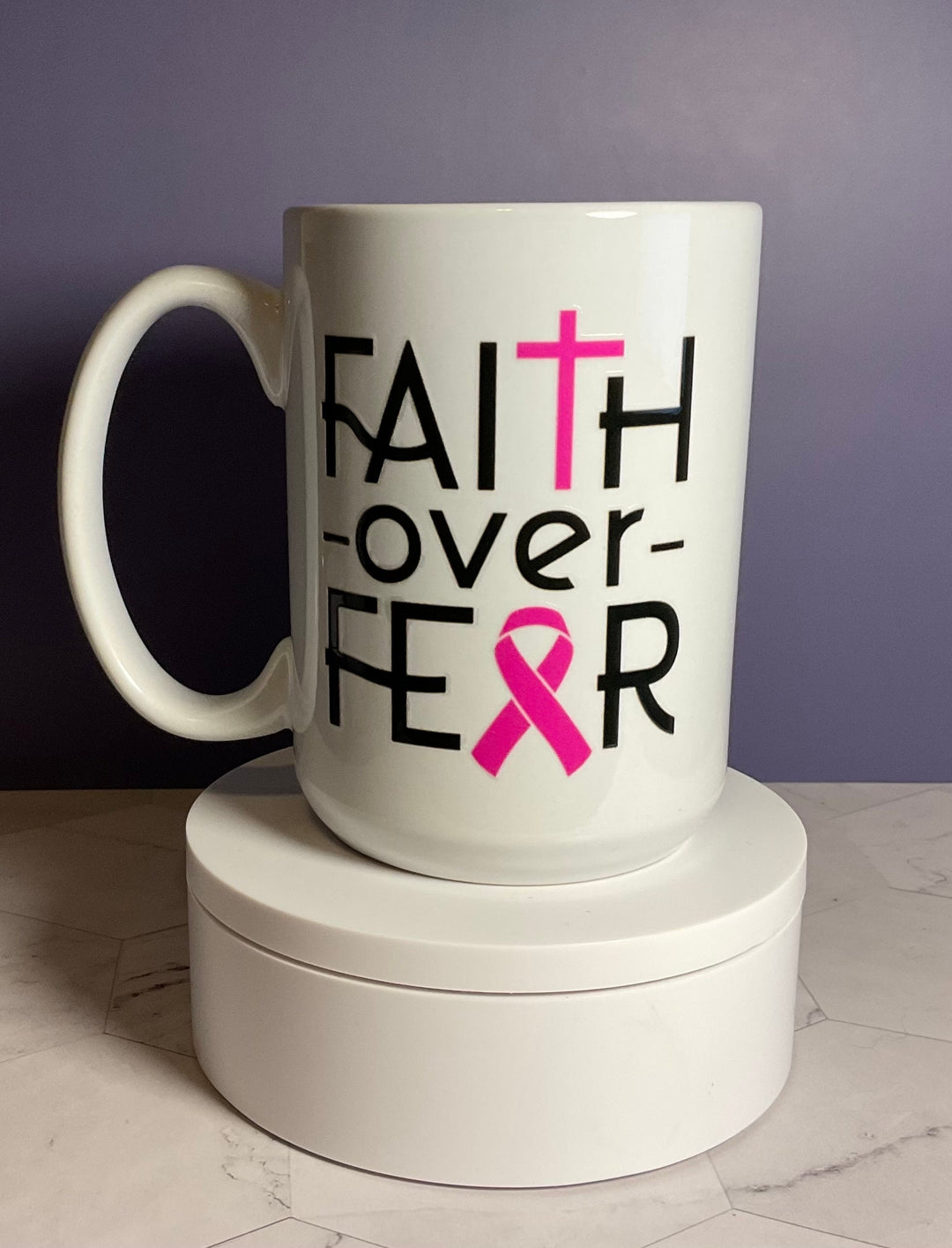 Faith Over Fear Coffee Mug: Inspirational Gift, Black &amp; Pink Design