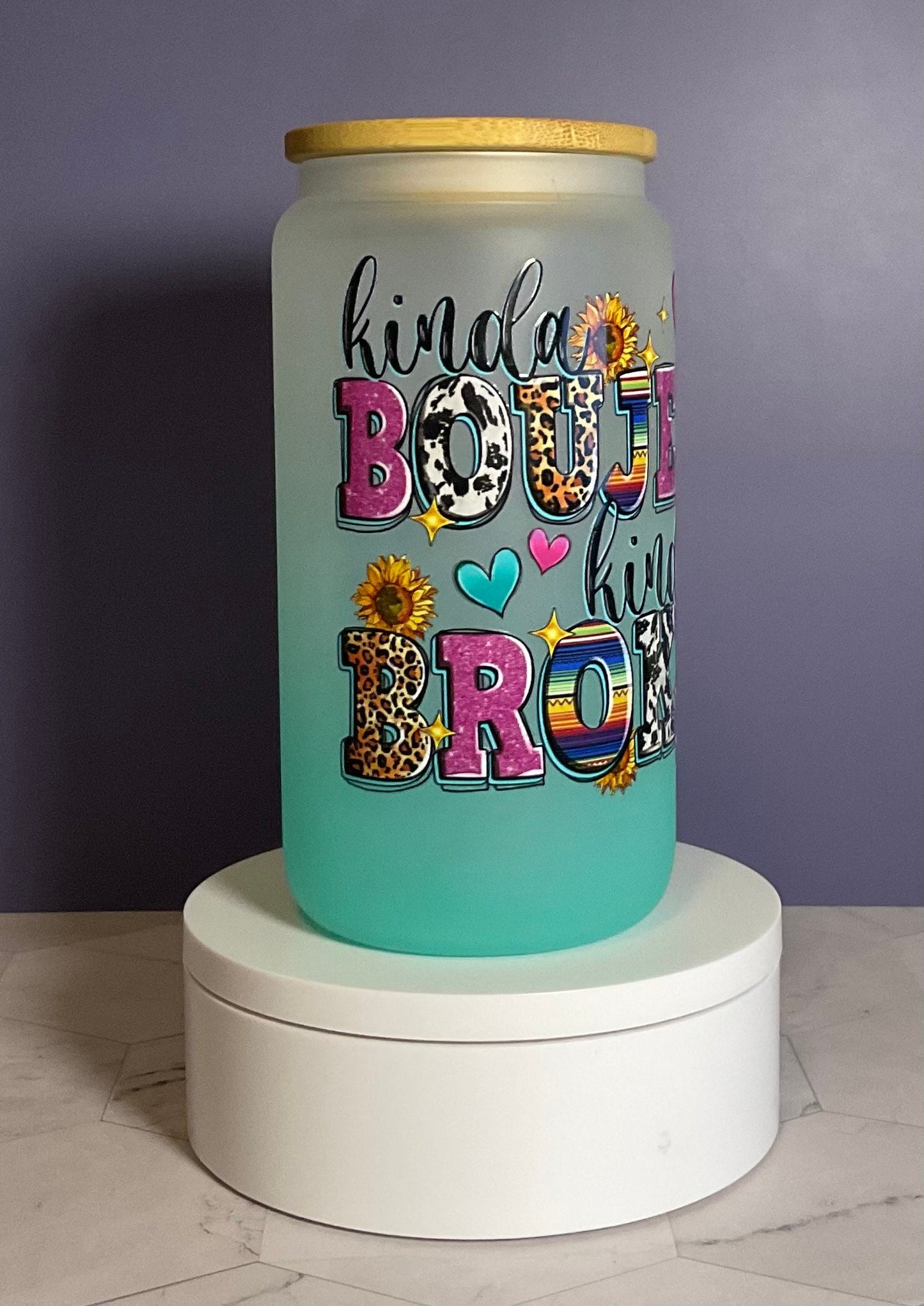 Kinda Bujee Glass Tumbler, 16 oz Drinking Glass, Best Friend Gift, Funny Gift, Ombre Glass Cup, Iced Coffee Glass Can