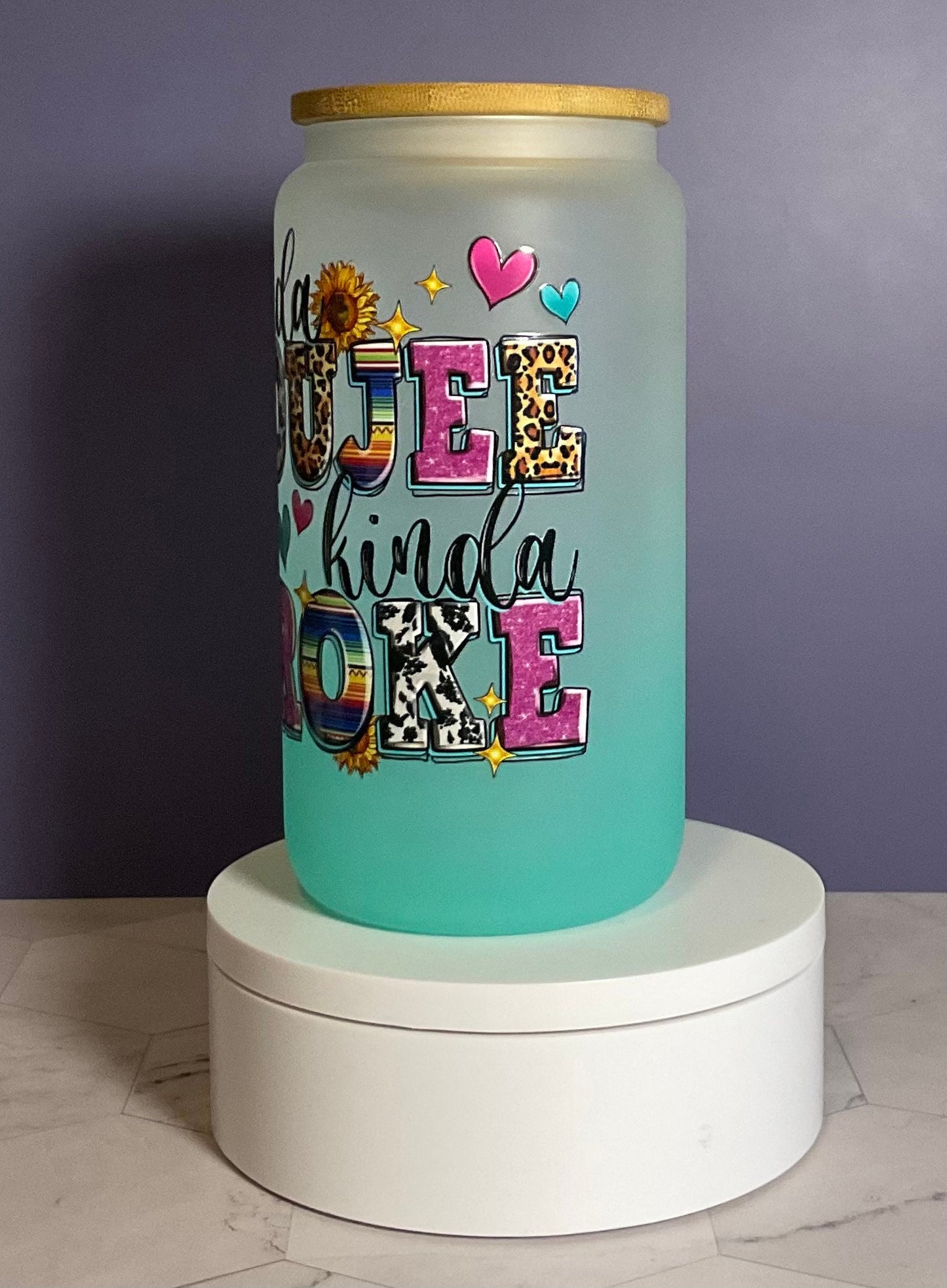 Kinda Bujee Glass Tumbler, 16 oz Drinking Glass, Best Friend Gift, Funny Gift, Ombre Glass Cup, Iced Coffee Glass Can