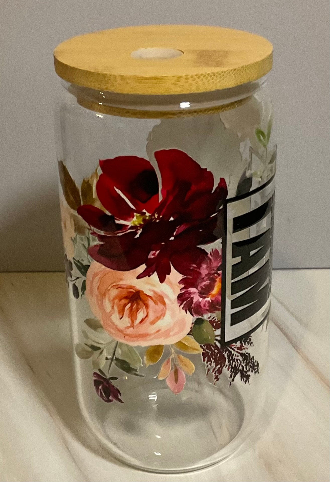 Inspirational Glass Can (16 oz): Affirmation Iced Coffee Cup with Lid &amp; Straw