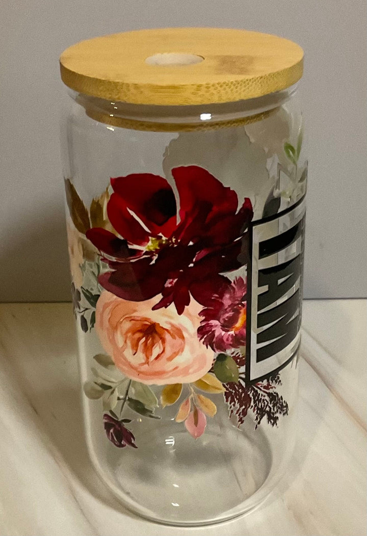 Inspirational Glass Can (16 oz): Affirmation Iced Coffee Cup with Lid &amp; Straw