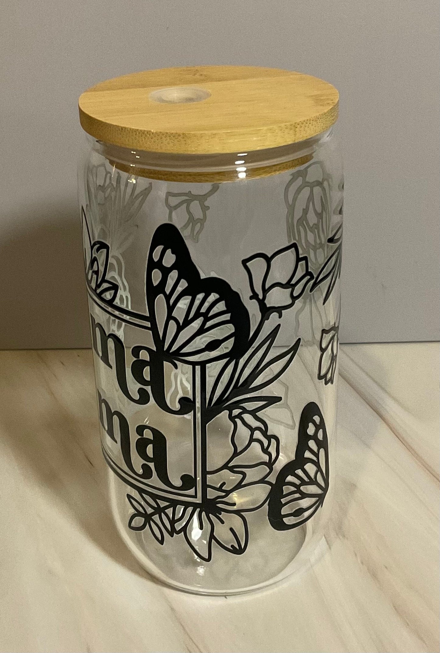 Mama Glass Can with Bamboo Lid & Reusable Straw - 16 oz