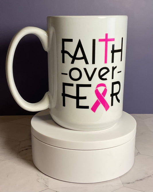 Faith Over Fear Coffee Mug: Inspirational Gift, Black & Pink Design