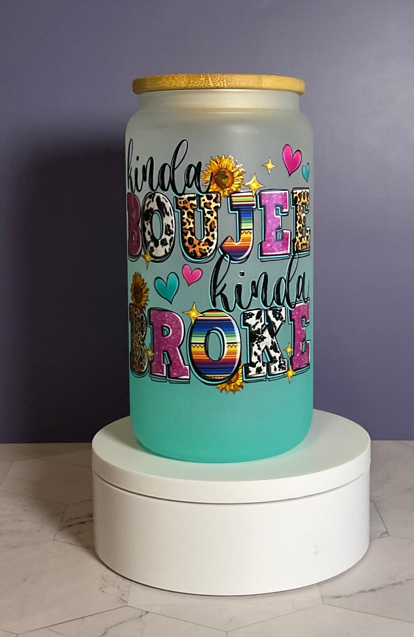 Kinda Bujee Glass Tumbler, 16 oz Drinking Glass, Best Friend Gift, Funny Gift, Ombre Glass Cup, Iced Coffee Glass Can