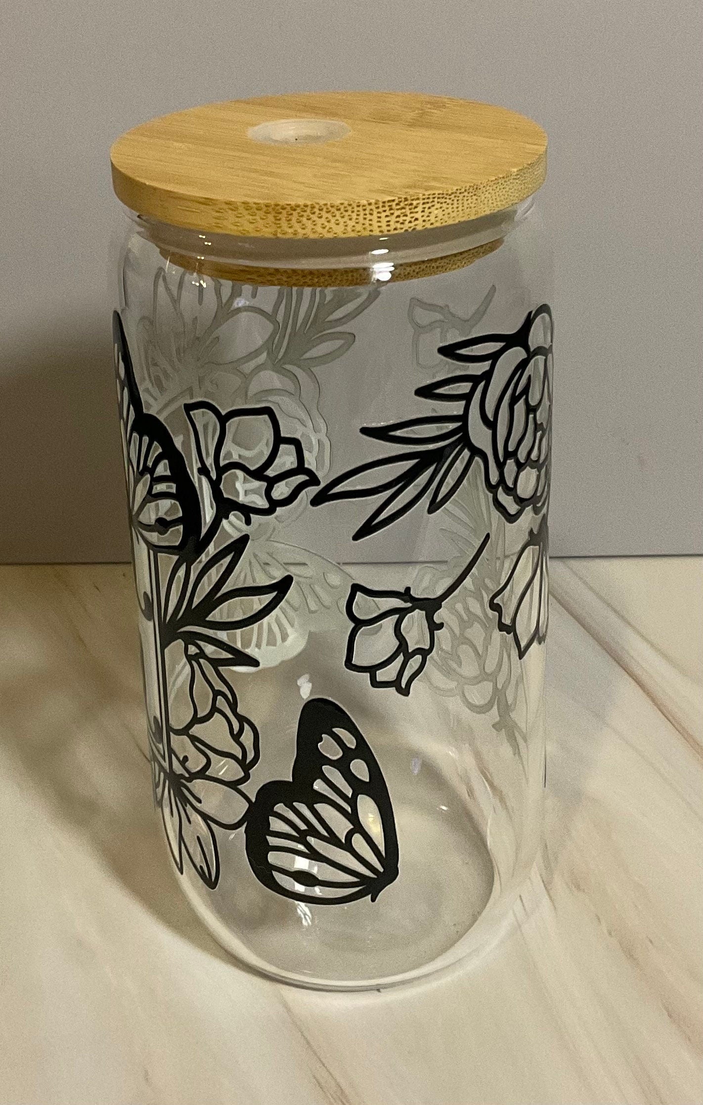 Mama Glass Can with Bamboo Lid & Reusable Straw - 16 oz