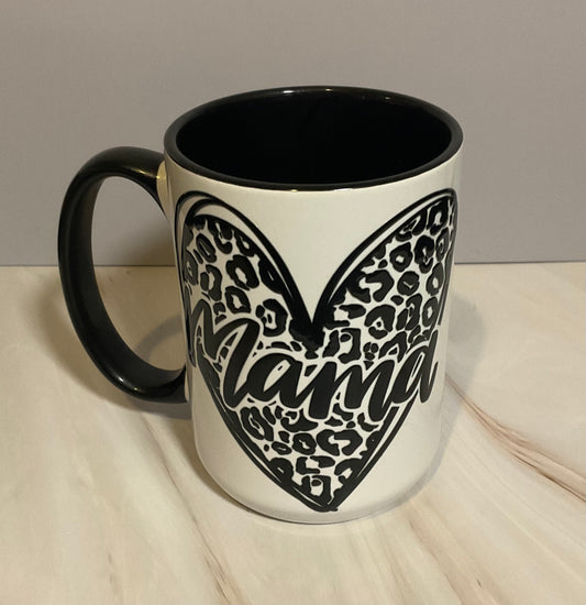 Mama Coffee Mug: Black and White Butterfly Design, 15 oz