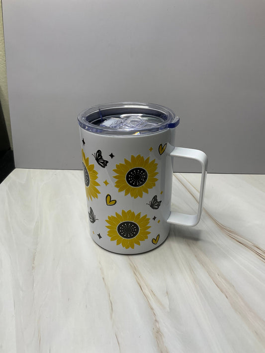 Sunflower Mug: Insulated Stainless Steel Coffee Mug with Lid (16 oz)