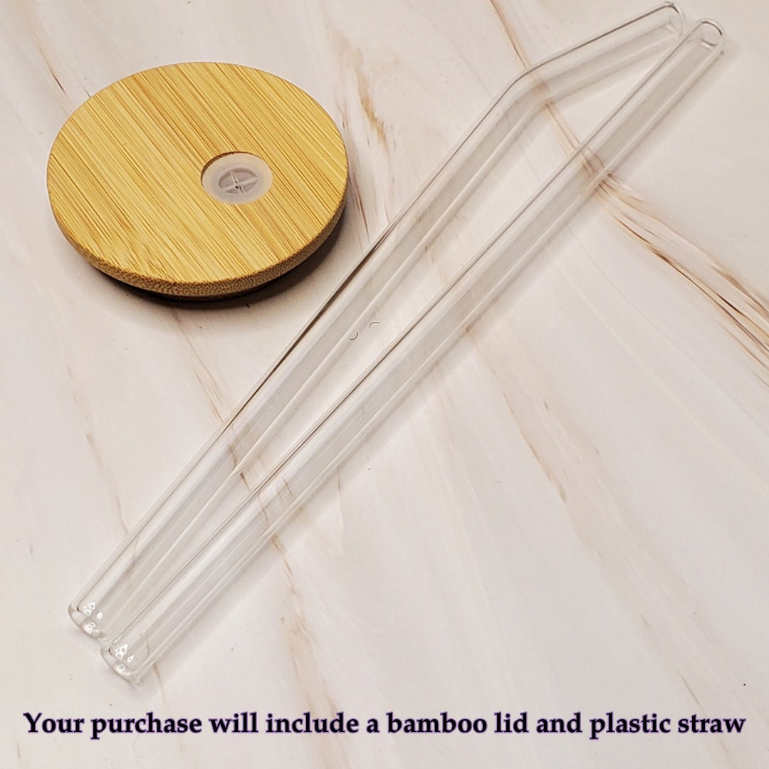 Butterfly Glass Can Cup: Purple Ombre 16oz with Bamboo Lid & Straw