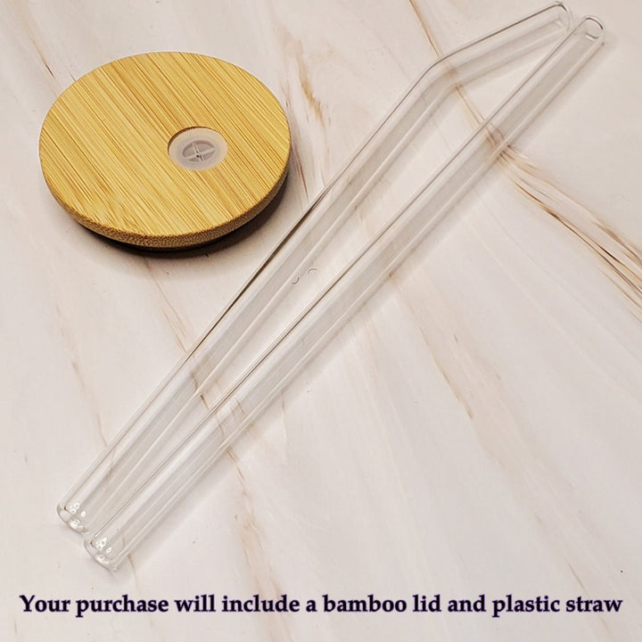 Butterfly Glass Can Cup: Purple Ombre 16oz with Bamboo Lid &amp; Straw