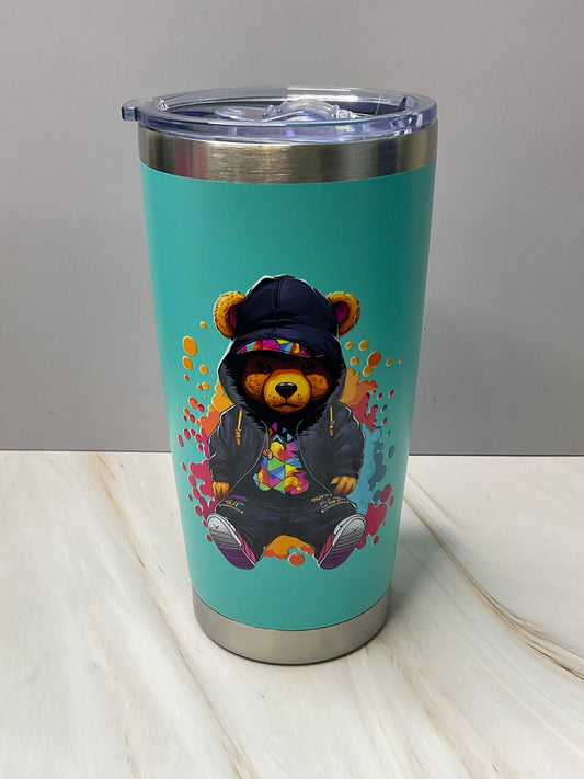 Teal Teddy Bear Tumbler: 20 oz Stainless Steel Insulated Travel Mug