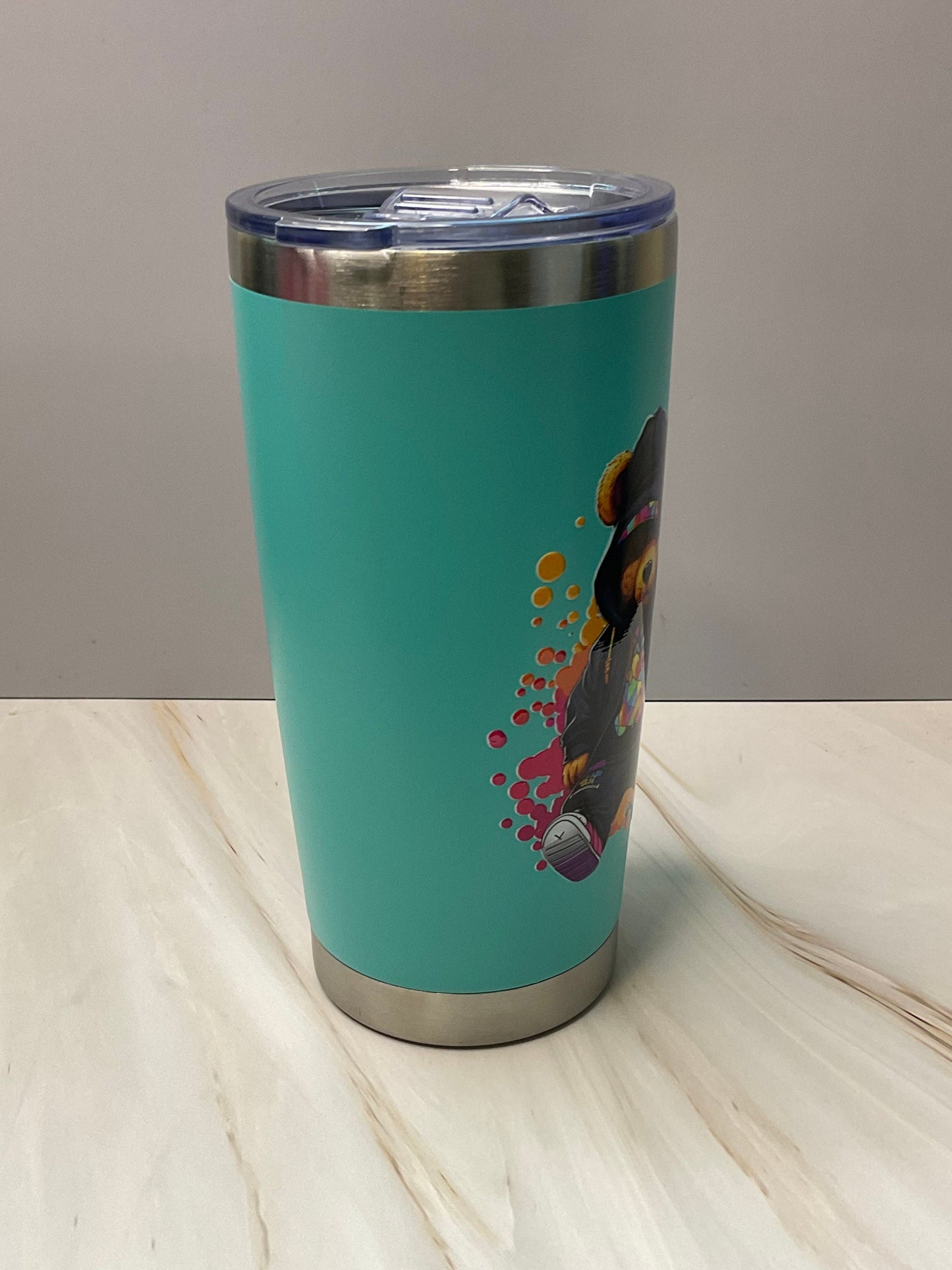 Teal Teddy Bear Tumbler: 20 oz Stainless Steel Insulated Travel Mug