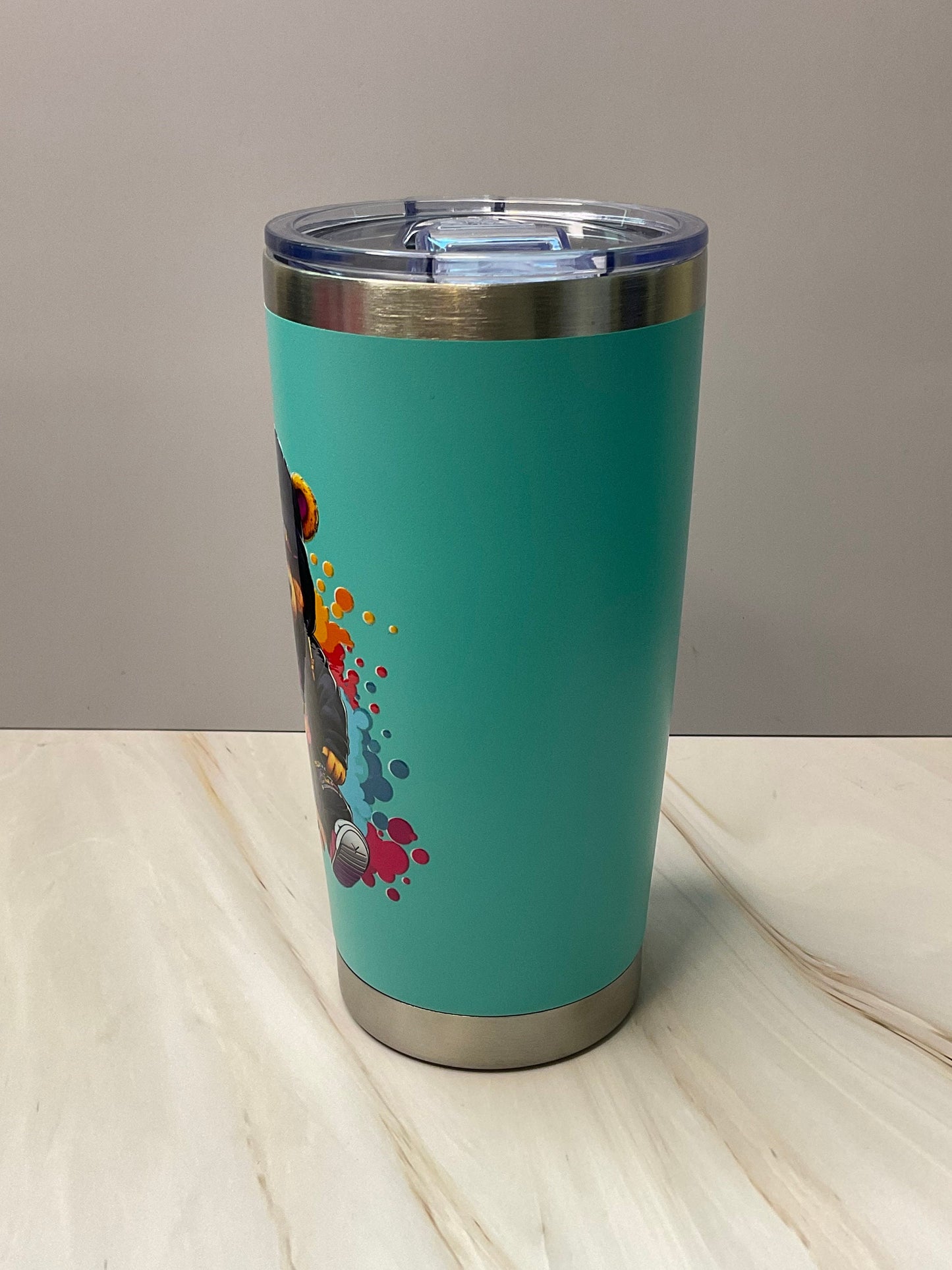 Teal Teddy Bear Tumbler: 20 oz Stainless Steel Insulated Travel Mug