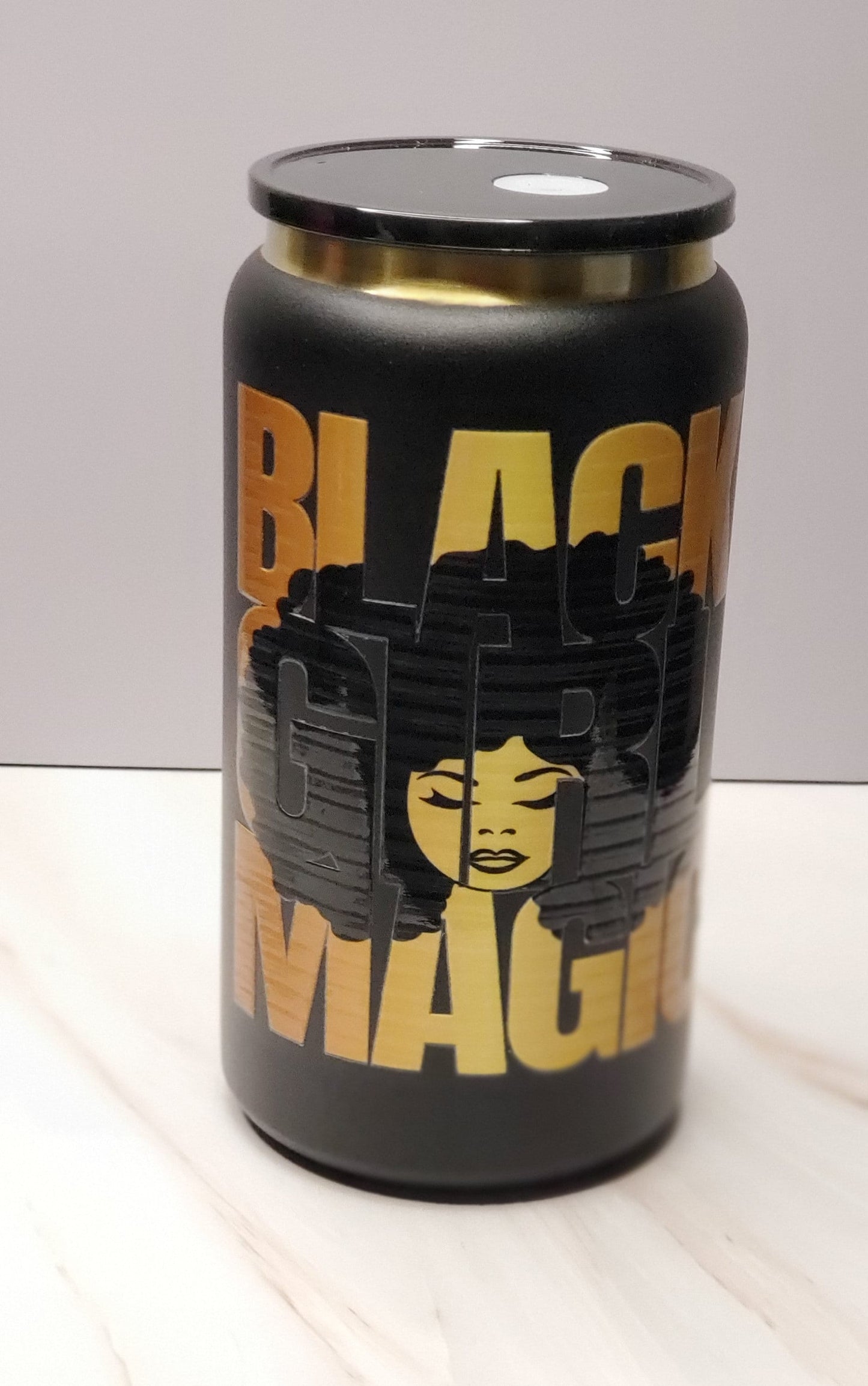 Black Girl Magic Glass Iced Coffee Cup with Lid & Straw