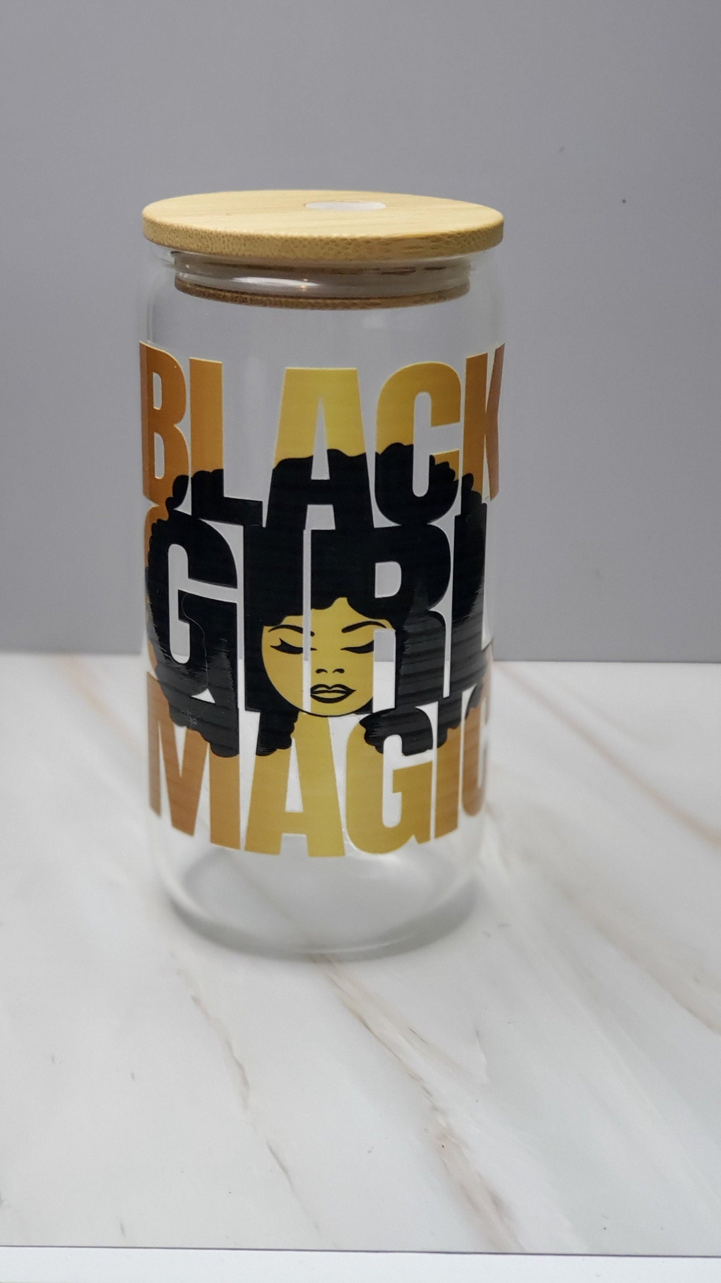 Black Girl Magic Glass Iced Coffee Cup with Lid & Straw
