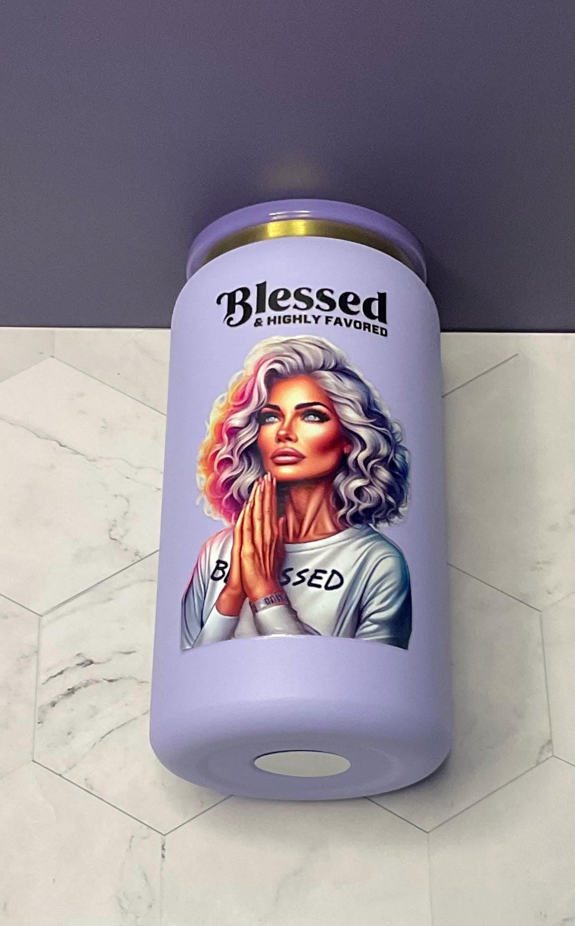 Purple Blessed Stainless Steel Tumbler: 16 oz Insulated Iced Coffee Cup