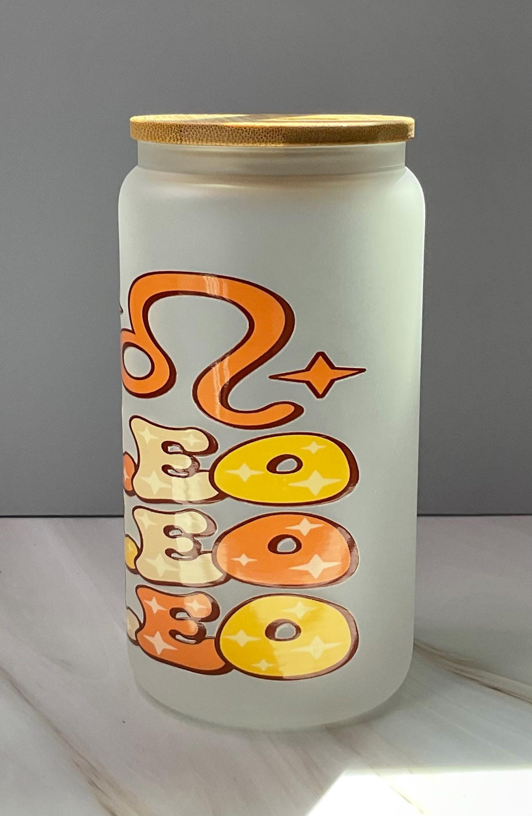 Leo Zodiac Frosted Glass Tumbler: Bamboo Lid &amp; Straw (16 oz)