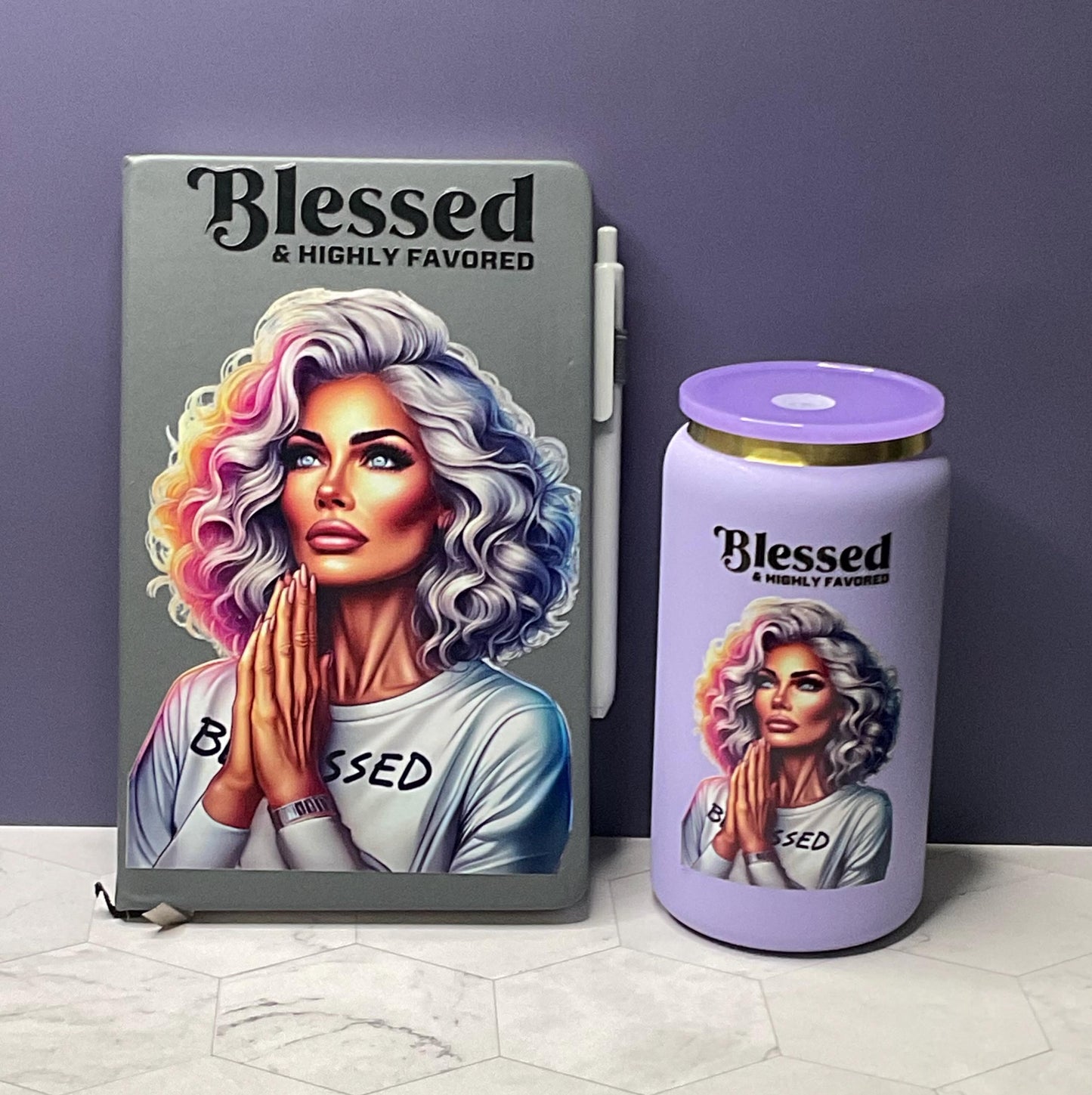 Purple Blessed Stainless Steel Tumbler: 16 oz Insulated Iced Coffee Cup