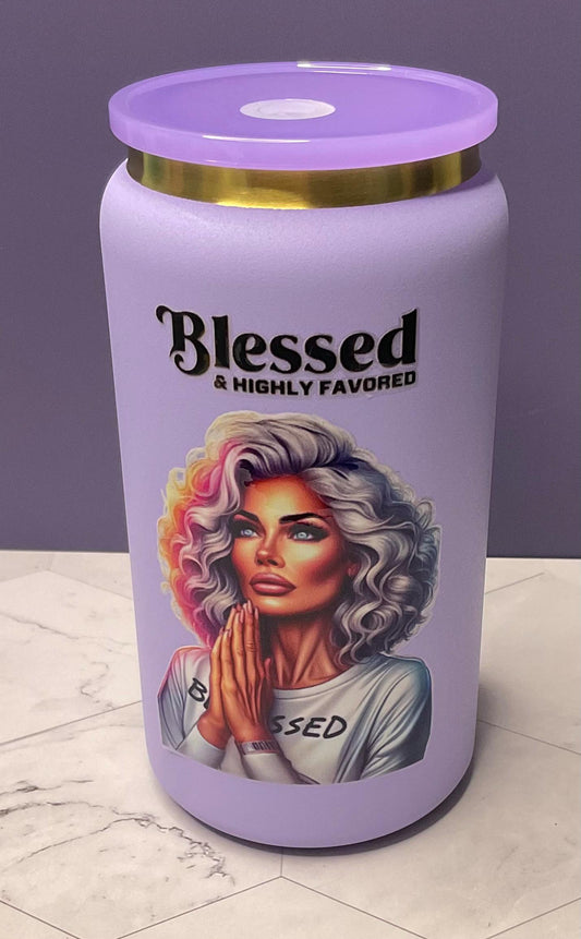 Purple Blessed Stainless Steel Tumbler: 16 oz Insulated Iced Coffee Cup