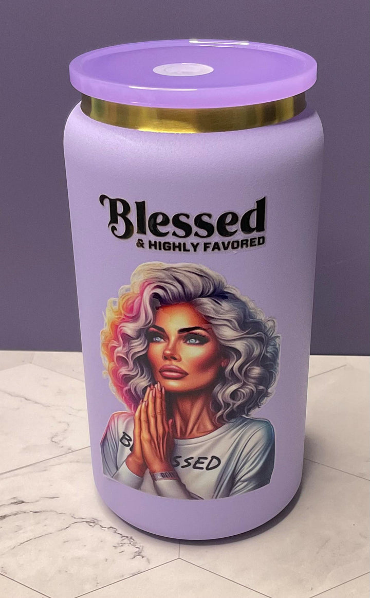 Purple Blessed Stainless Steel Tumbler: 16 oz Insulated Iced Coffee Cup