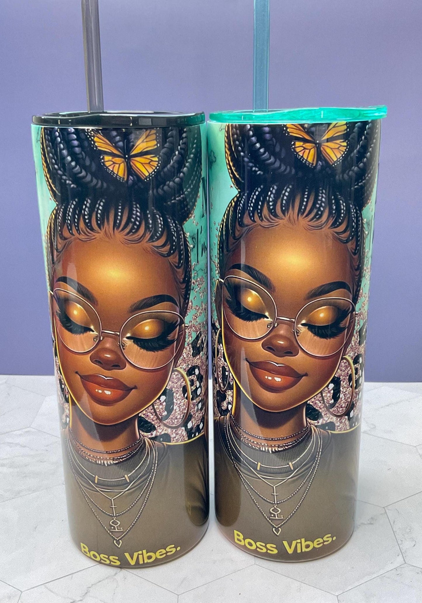 Boss Vibes Tumbler: Melanin Queen Stainless Steel Insulated 20 oz