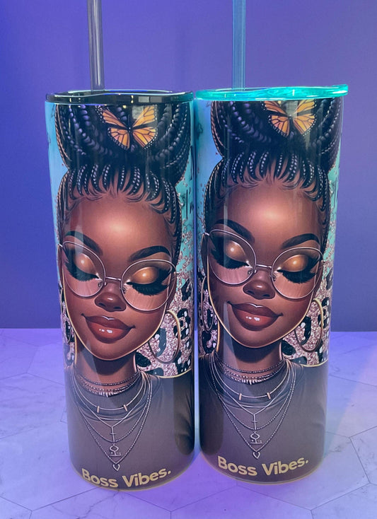 Boss Vibes Tumbler: Melanin Queen Stainless Steel Insulated 20 oz