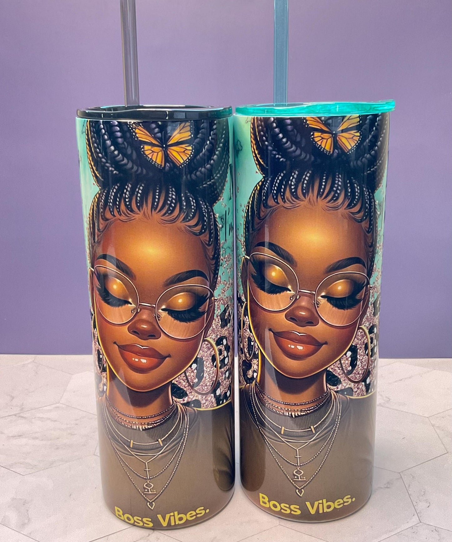 Boss Vibes Tumbler: Melanin Queen Stainless Steel Insulated 20 oz