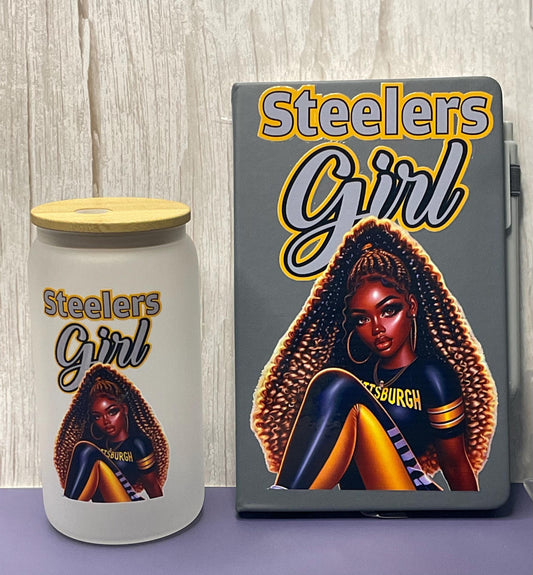 Steelers Girl Frosted Glass Cup & Journal Set