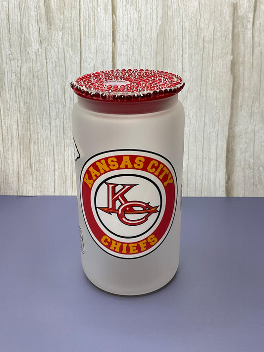 Chiefs Frosted Glass Cup: 16 oz Bamboo Lid Iced Coffee Cup