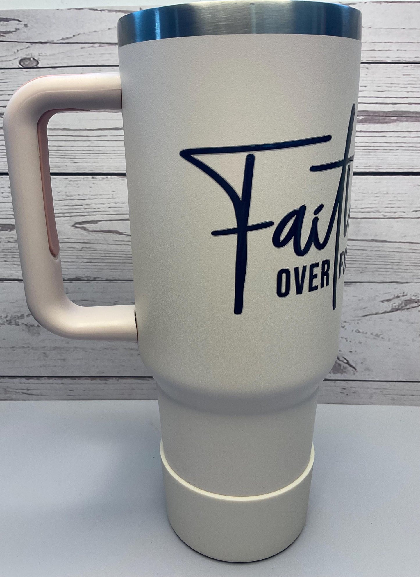 Faith Over Fear Tumbler: Rose Gold Insulated Stainless Steel, 40 oz