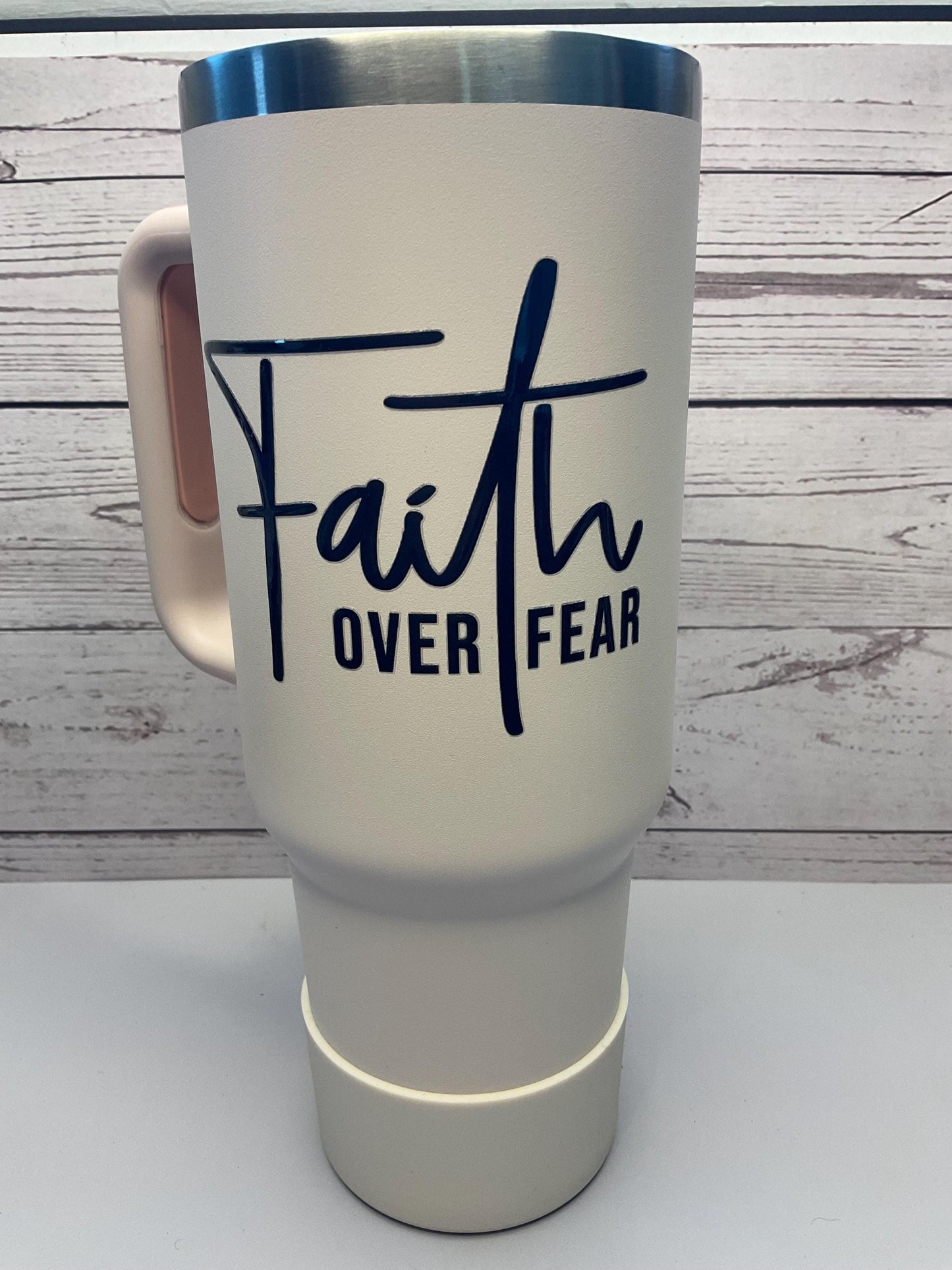Faith Over Fear Tumbler: Rose Gold Insulated Stainless Steel, 40 oz