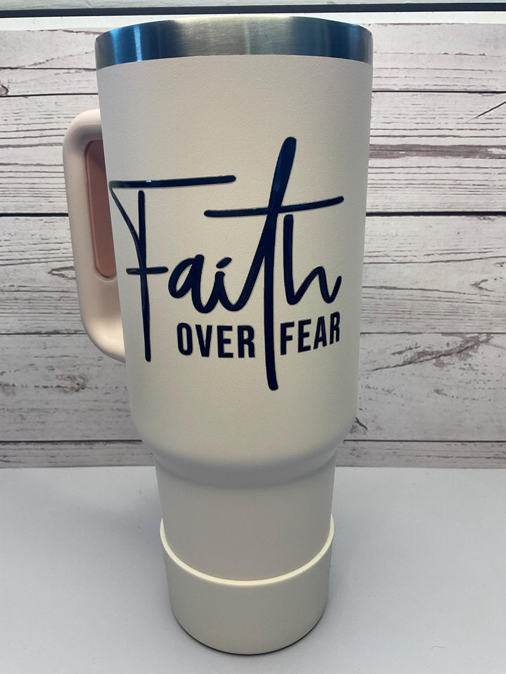 Faith Over Fear Tumbler: Rose Gold Insulated Stainless Steel, 40 oz