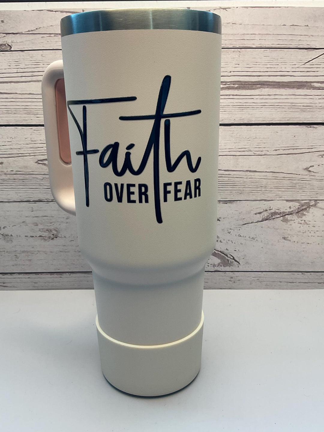 Faith Over Fear Tumbler: Rose Gold Insulated Stainless Steel, 40 oz