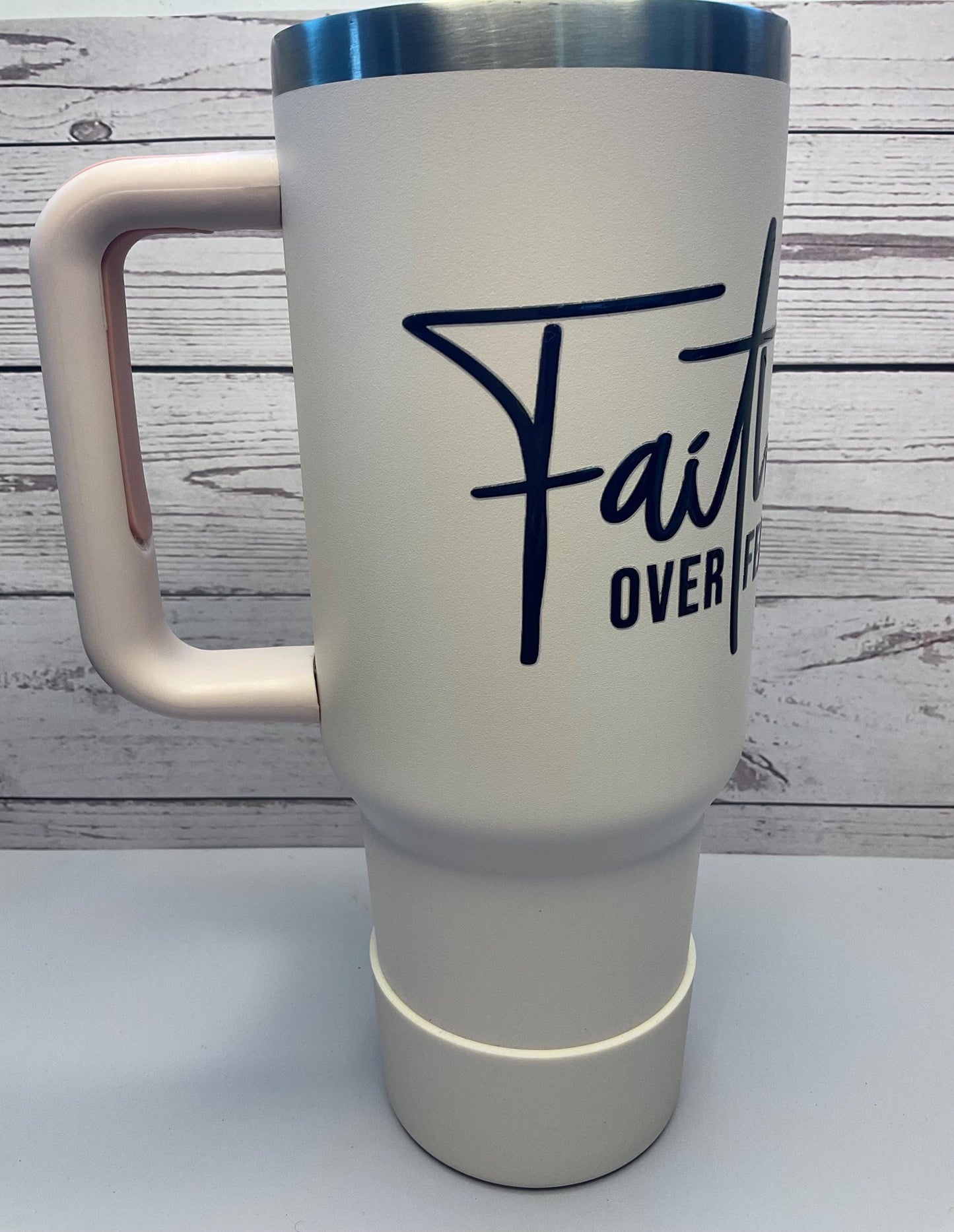 Faith Over Fear Tumbler: Rose Gold Insulated Stainless Steel, 40 oz
