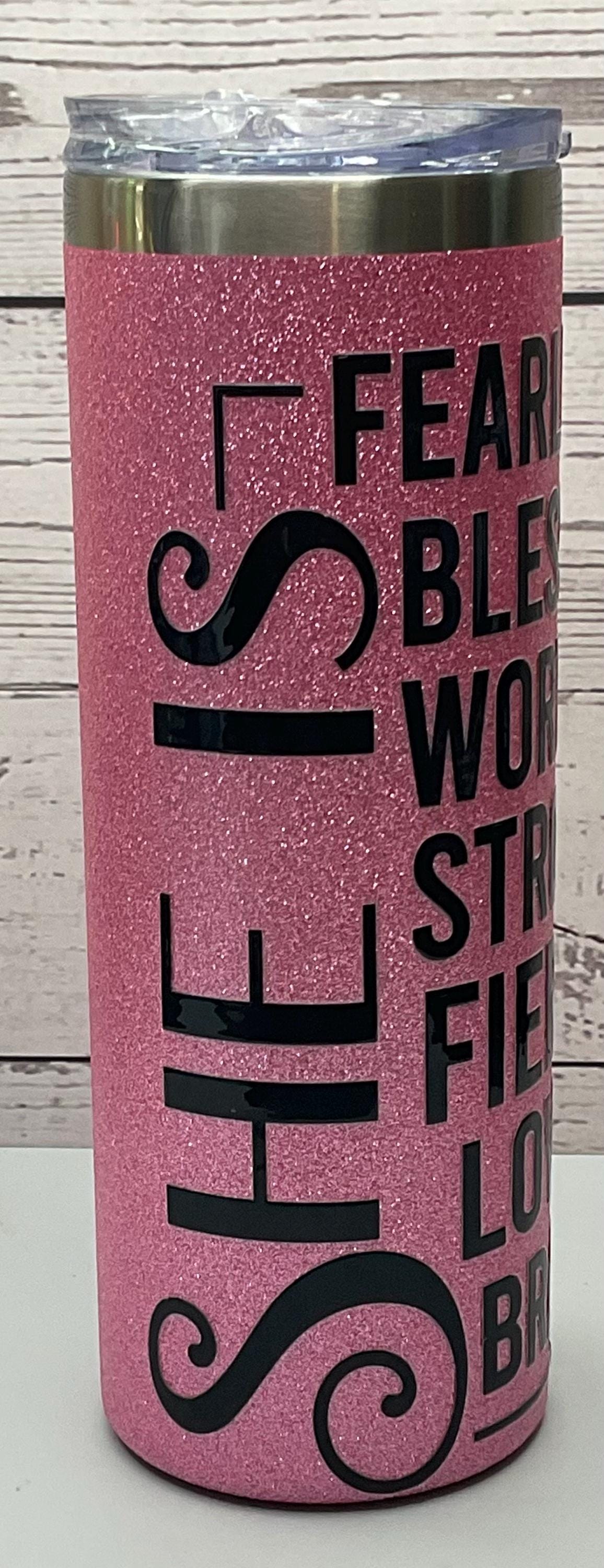She Is Affirmations Tumbler: Pink Glitter Insulated Stainless Steel 20 oz