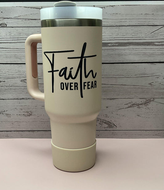 Faith Over Fear Tumbler: Rose Gold Insulated Stainless Steel, 40 oz