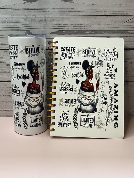Affirmations Tumbler and Daily Planner: Melanin Gift Set