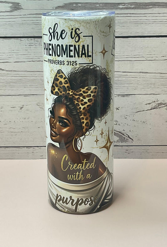Phenomenal Woman Tumbler: Insulated Stainless Steel, Melanin Gift