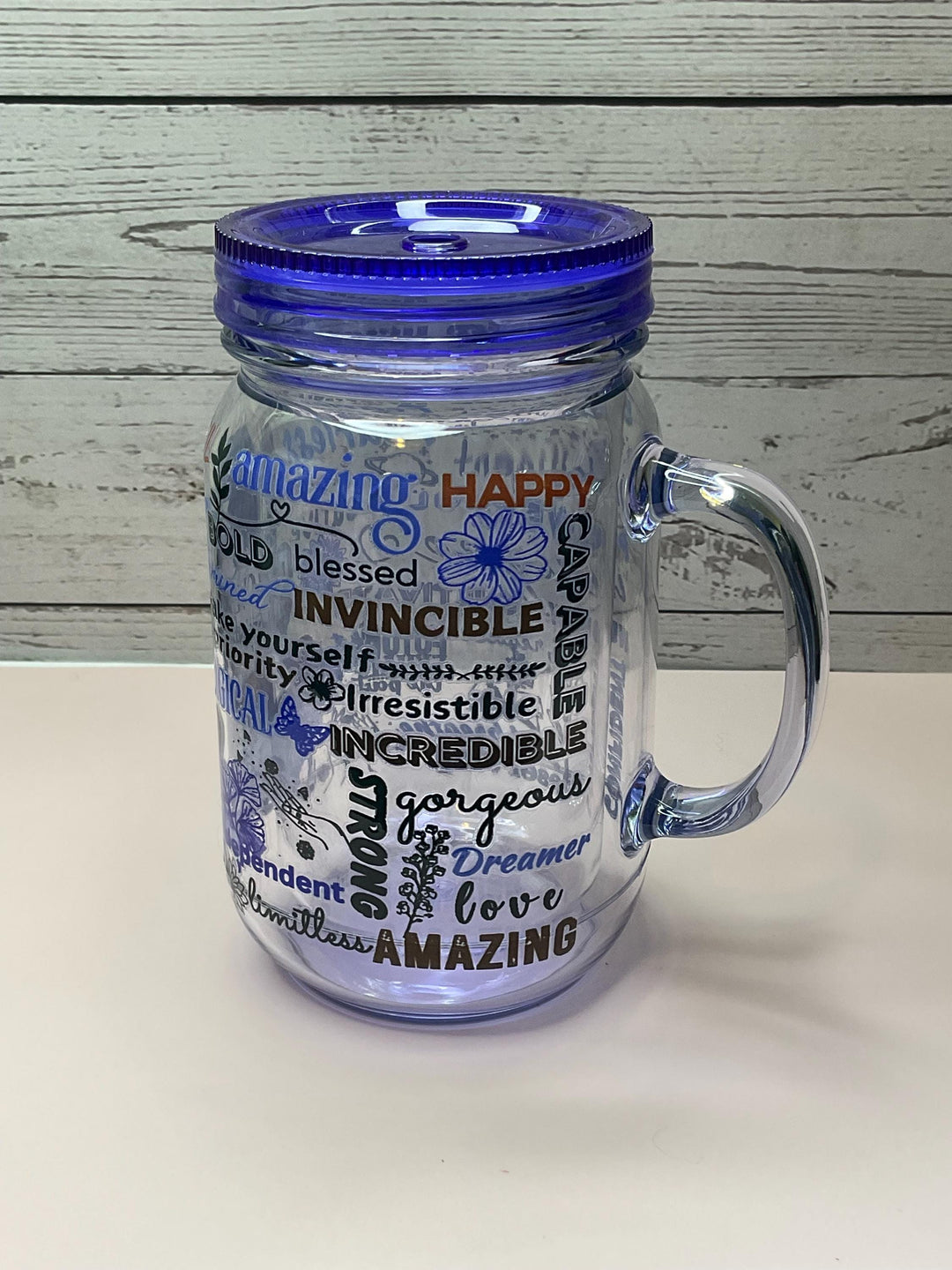 Love Yourself Affirmation Mason Jar: 20oz Reusable Plastic Cup with Lid &amp; Straw