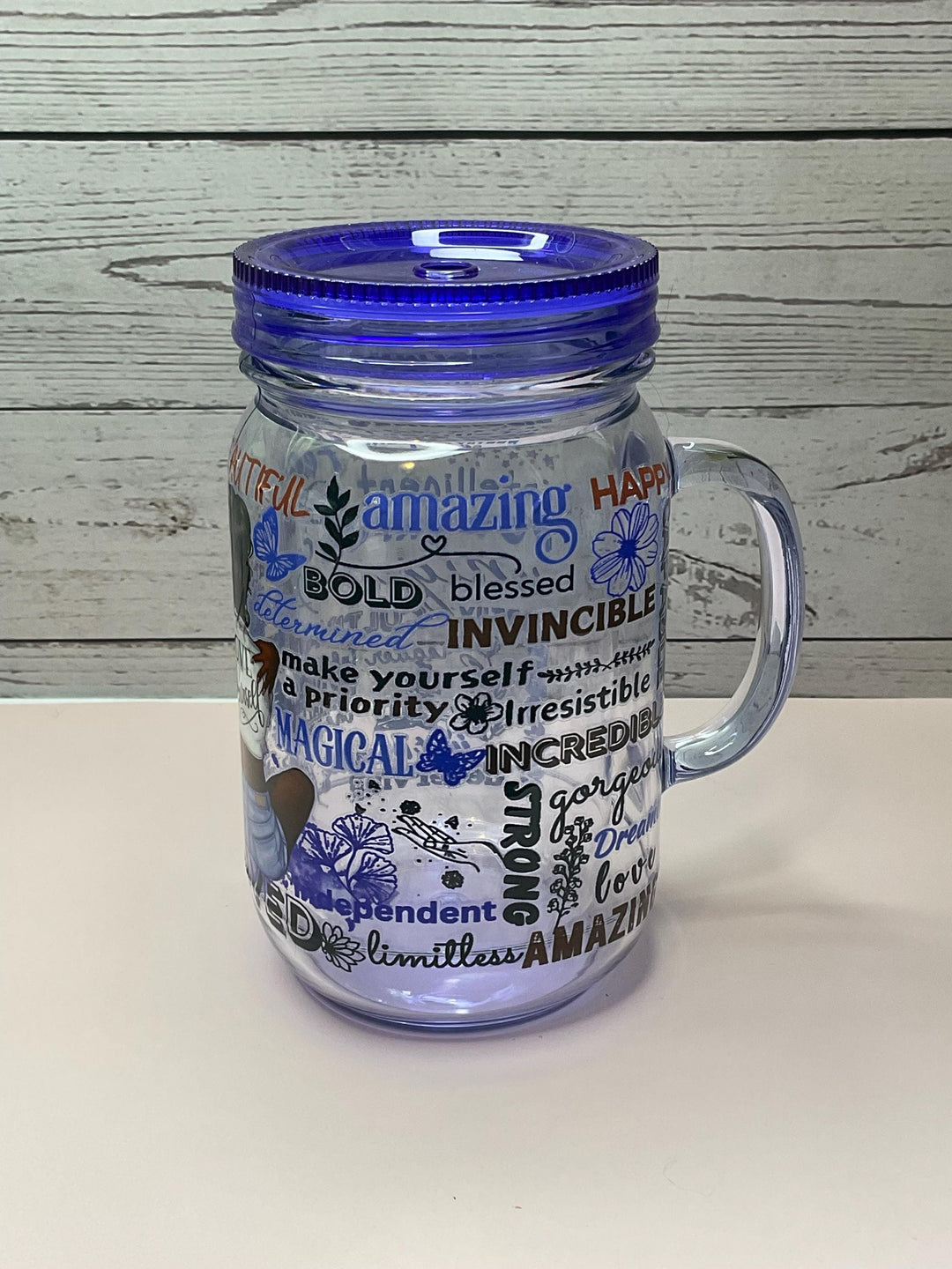 Love Yourself Affirmation Mason Jar: 20oz Reusable Plastic Cup with Lid &amp; Straw