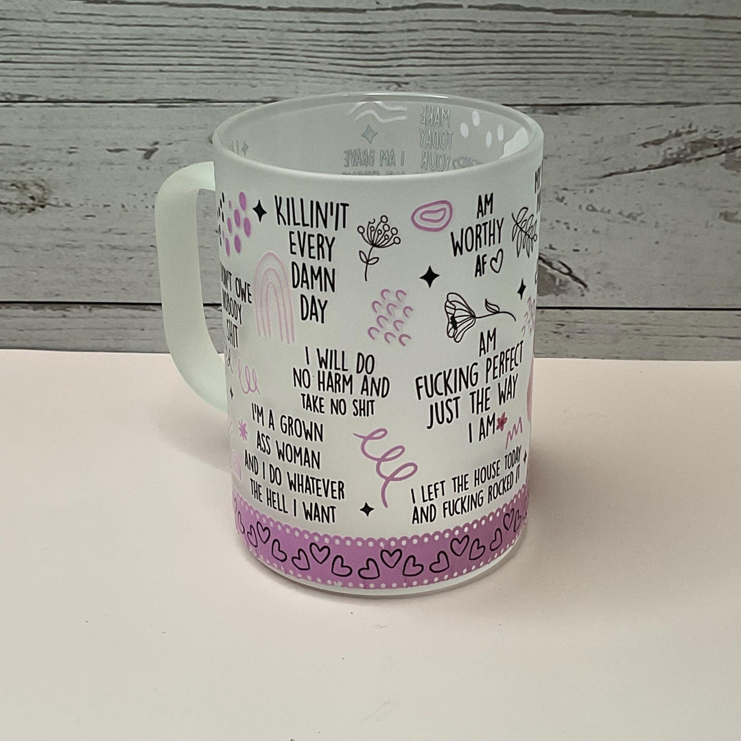 Affirmations Frosted Coffee Mug - Stylish Mom Gift (15 oz)